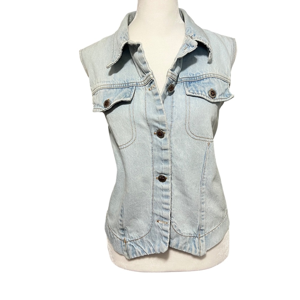 Vintage Faded Glory Y2K Denim Vest Western Large Button Up Light‎ Wash Jean